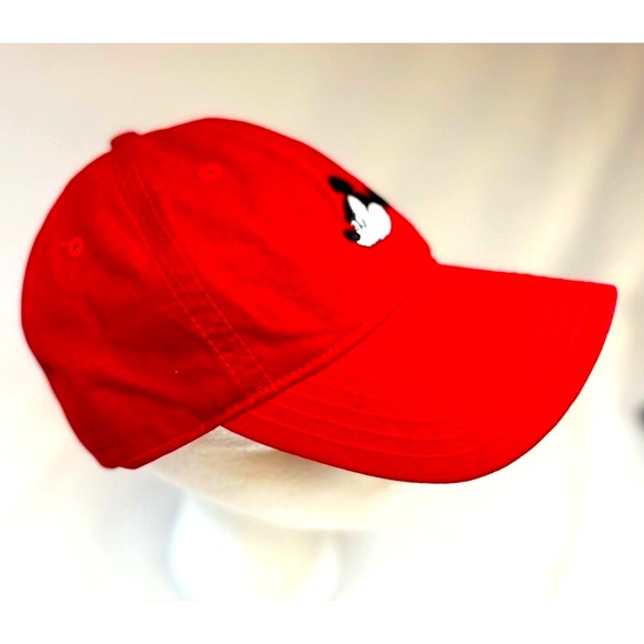 Disney Adult Mickey Mouse Baseball Cap Red Adjustable Strap 100% Cotton - Picture 3 of 5